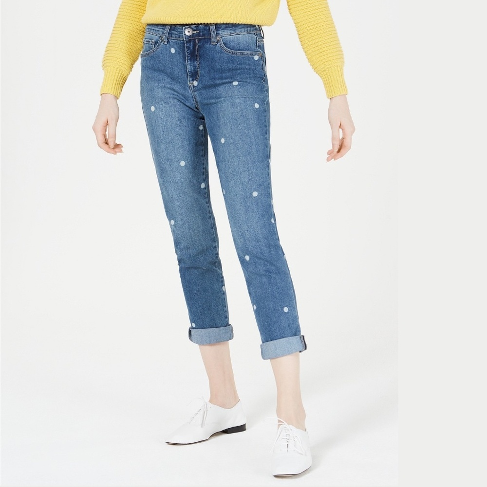 Maison Jules Dot-Print Cuffed Boyfriend Jeans